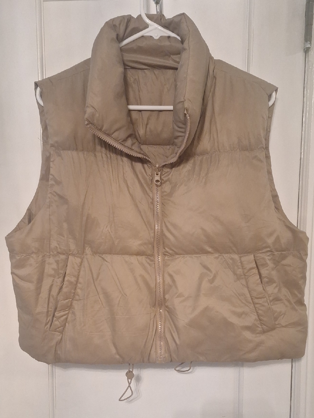 Women's Tan Puffer Vest with High Collar